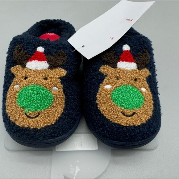 Slippers Kids 13-1 Holiday Reindeer Cozy Fuzzy Teddy Sherpa Lounge Fun Playful - Picture 2 of 6